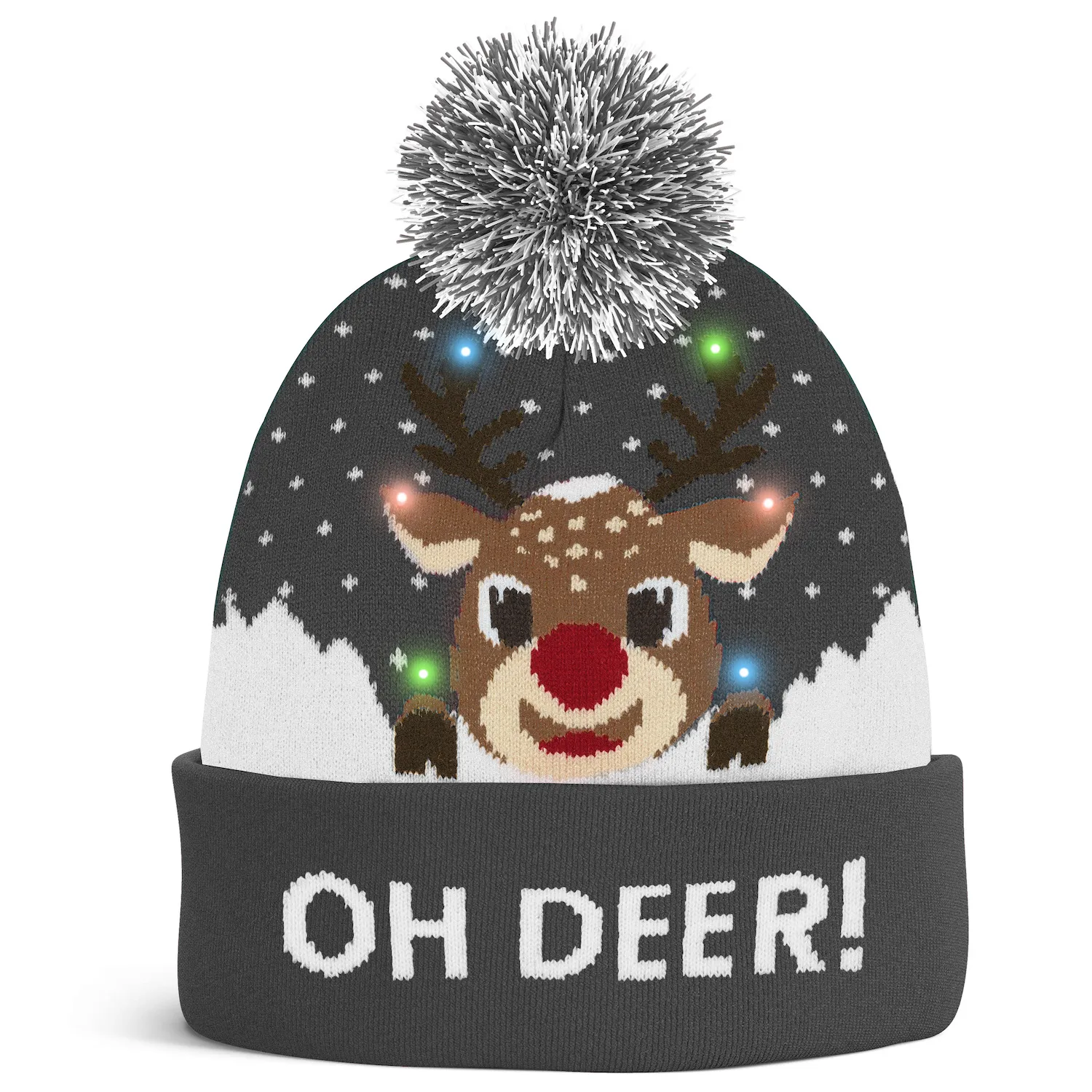 JAP Kerstmuts met gekleurde lichtjes - OH DEER! - Grijs